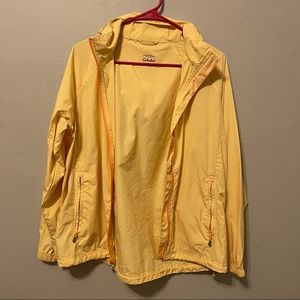 Yellow Cabela’s rain jacket